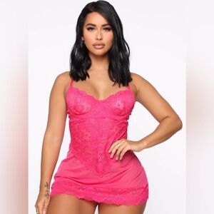 Fashion Nova Keep Her Secret Lace Babydoll - Hot Pink Size Large